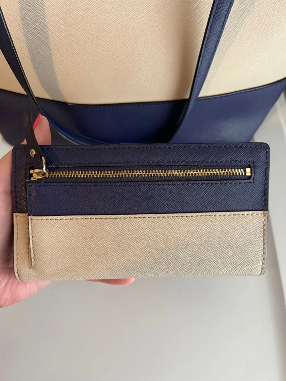 kate spade Cream and Navy Two-Tone Tote with Matching Wallet